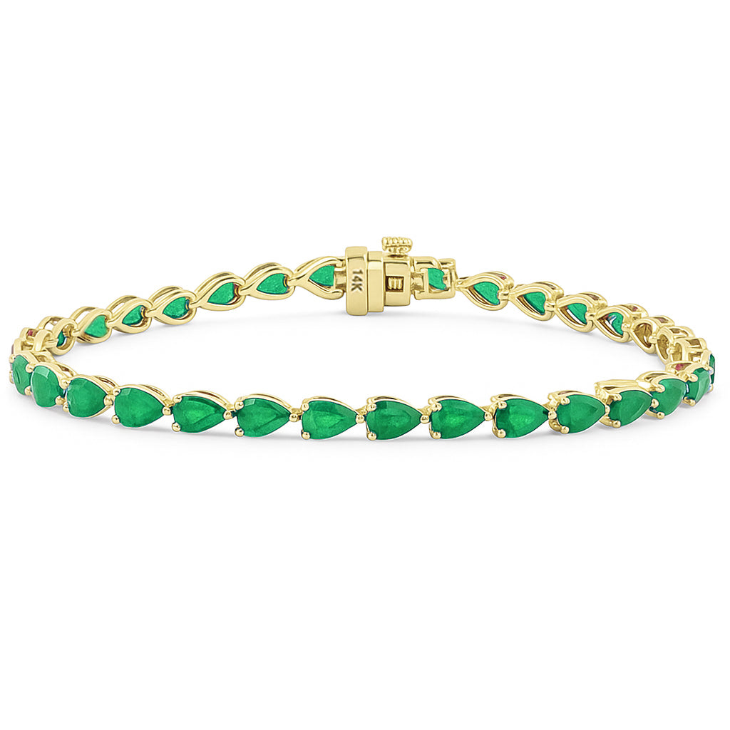 SPECIAL!5.42ct G SI 14K Yellow Gold Pear Shaped Emerald Gemstone Bracelet 7" Long