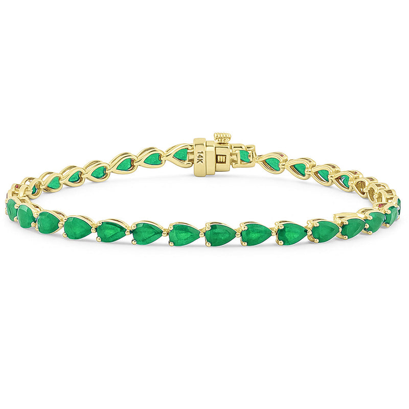 SPECIAL!5.42ct G SI 14K Yellow Gold Pear Shaped Emerald Gemstone Bracelet 7" Long