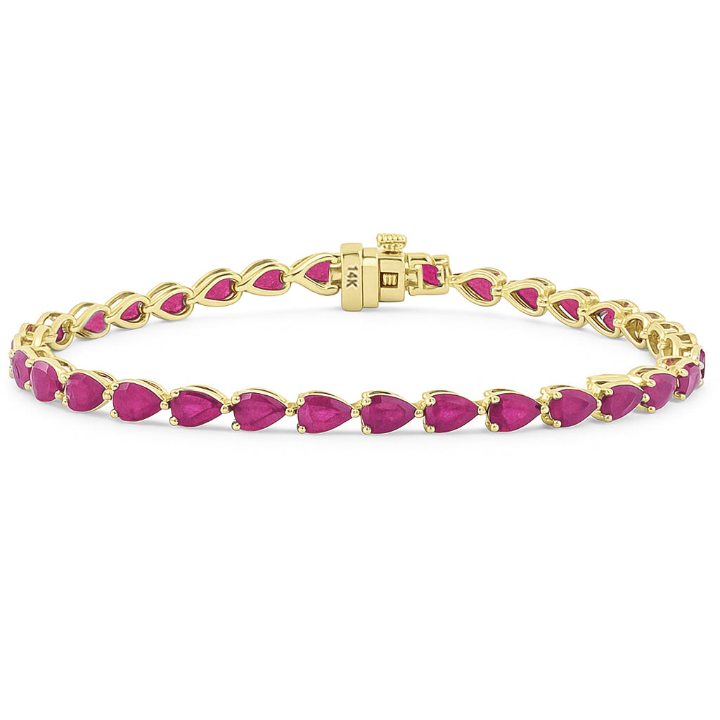 SPECIAL!6.82ct G SI 14K Yellow Gold Pear Shaped Ruby Gemstone Tennis Bracelet 7" Long