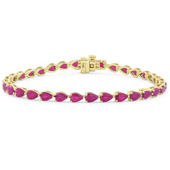 SPECIAL!6.82ct G SI 14K Yellow Gold Pear Shaped Ruby Gemstone Tennis Bracelet 7" Long