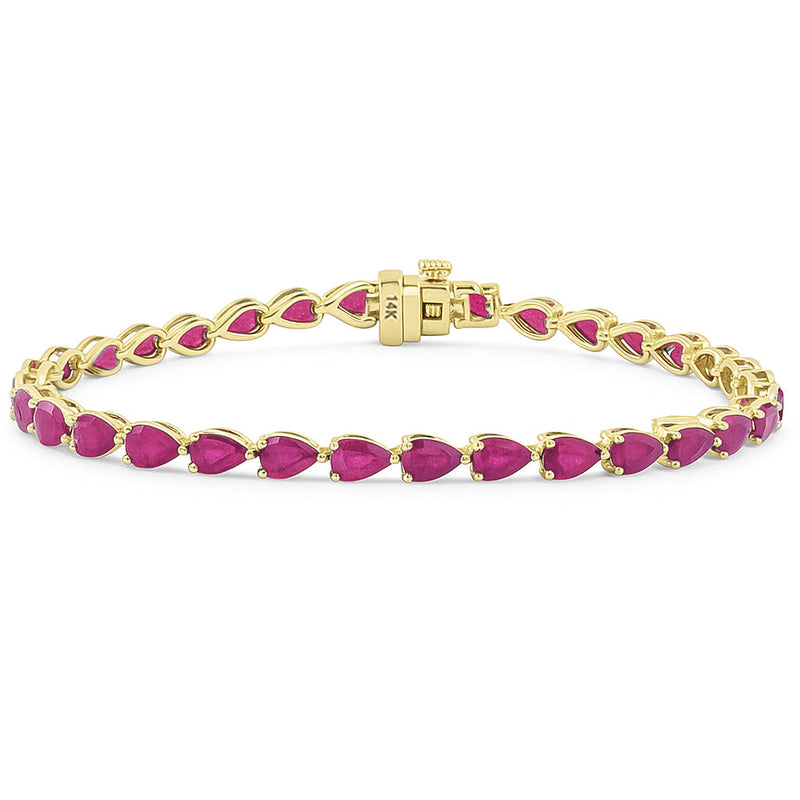 SPECIAL!6.82ct G SI 14K Yellow Gold Pear Shaped Ruby Gemstone Tennis Bracelet 7" Long