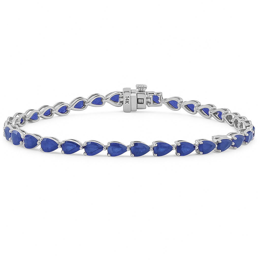 SPECIAL!8.18ct G SI 14K White Gold Pear Shape Blue Sapphire Gemstone Bracelet 7" Long