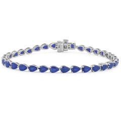 SPECIAL!8.18ct G SI 14K White Gold Pear Shape Blue Sapphire Gemstone Bracelet 7" Long