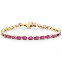 SPECIAL!10.37ct G SI 14K Yellow Gold Oval Shape Ruby Gemstone Tennis Bracelet 7" Long