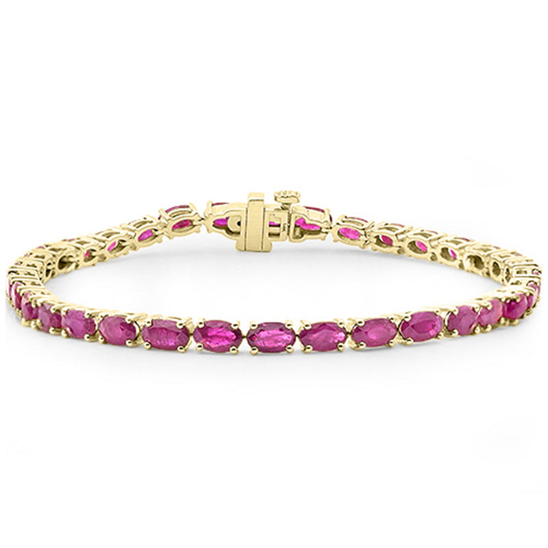 SPECIAL!10.37ct G SI 14K Yellow Gold Oval Shape Ruby Gemstone Tennis Bracelet 7" Long