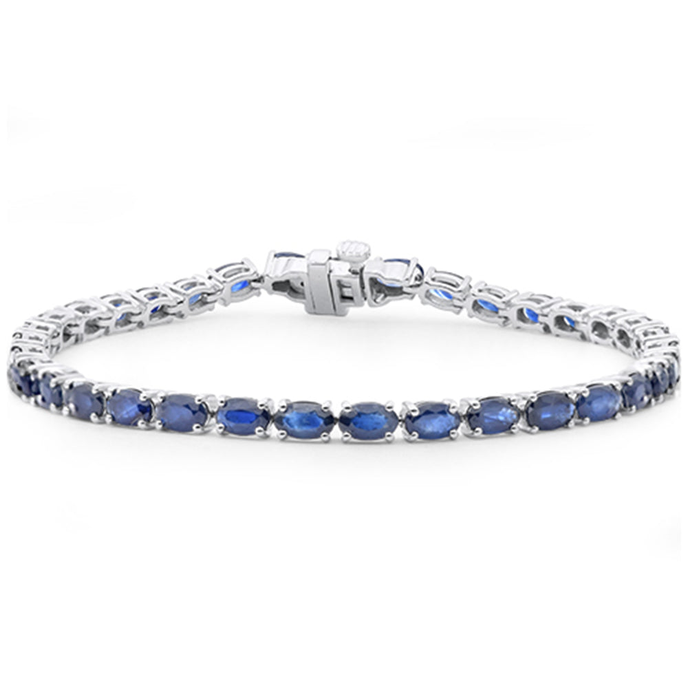 SPECIAL!8.82ct G SI 14K White Gold Oval Shape Blue Sapphire Gemstone Tennis Bracelet 7" Long