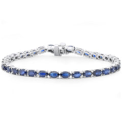 SPECIAL!8.82ct G SI 14K White Gold Oval Shape Blue Sapphire Gemstone Tennis Bracelet 7" Long