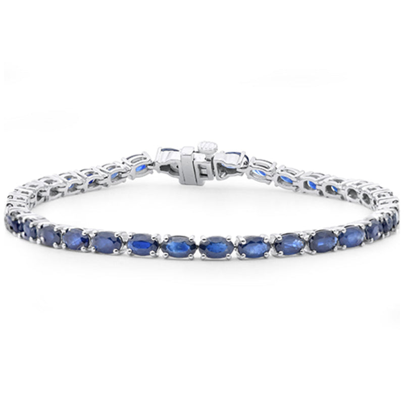 SPECIAL!8.82ct G SI 14K White Gold Oval Shape Blue Sapphire Gemstone Tennis Bracelet 7" Long