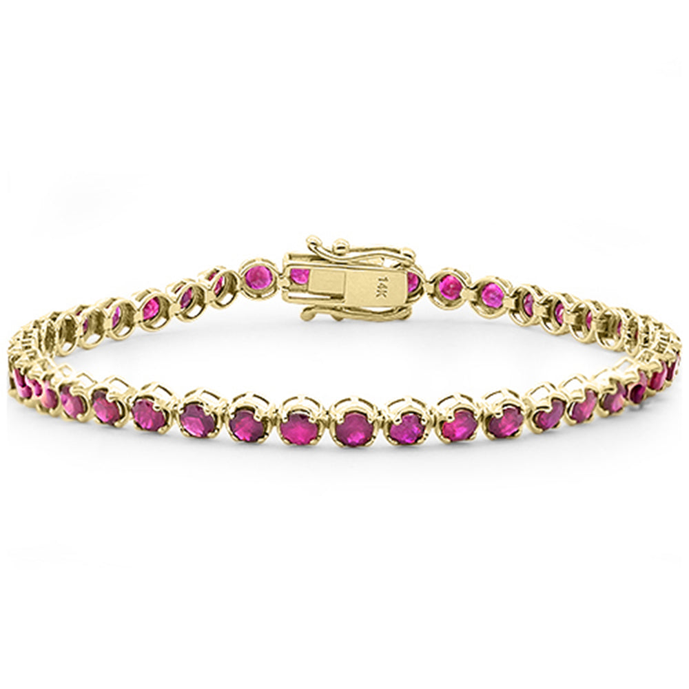 SPECIAL!4.88ct G SI 14K Yellow Gold Round Shape Ruby Gemstone Tennis Bracelet 7" Long