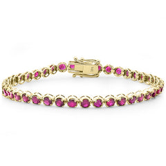 SPECIAL!4.88ct G SI 14K Yellow Gold Round Shape Ruby Gemstone Tennis Bracelet 7" Long