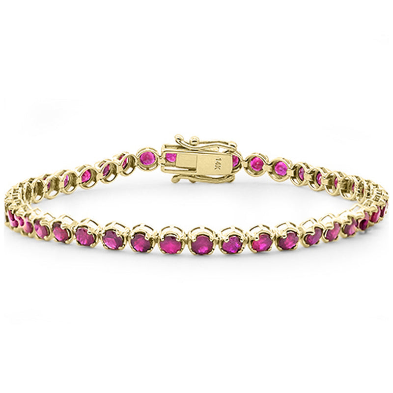 SPECIAL!4.88ct G SI 14K Yellow Gold Round Shape Ruby Gemstone Tennis Bracelet 7" Long