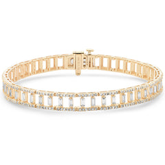 SPECIAL!1.73ct G SI 14K Yellow Gold Round & Baguette Diamond Bracelet 7" Long