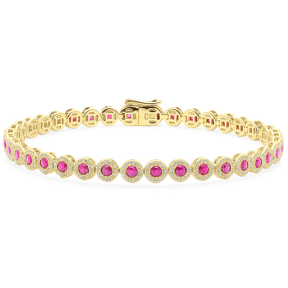 SPECIAL!4.02CT G SI 14K Yellow Gold Diamond & Ruby Gemstone Bracelet 7" Long