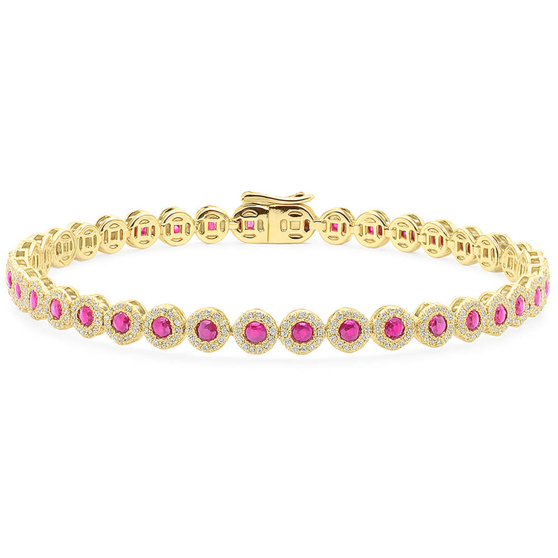 SPECIAL!4.02CT G SI 14K Yellow Gold Diamond & Ruby Gemstone Bracelet 7" Long