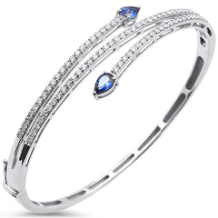 SPECIAL!1.95ct G SI 14K White Gold Diamond & Blue Sapphire Gemstone Bangle Bracelet