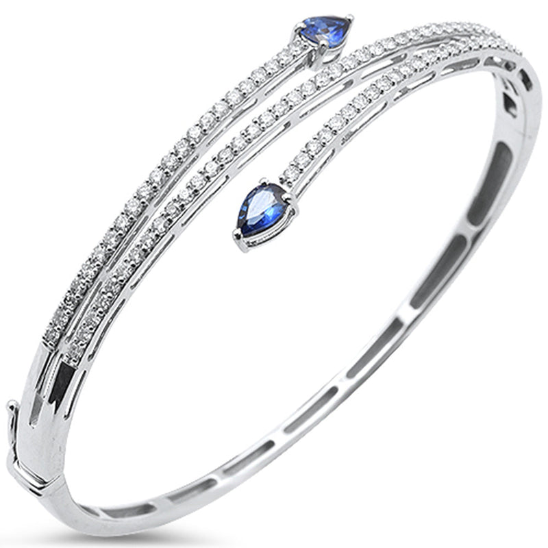 SPECIAL!1.95ct G SI 14K White Gold Diamond & Blue Sapphire Gemstone Bangle Bracelet