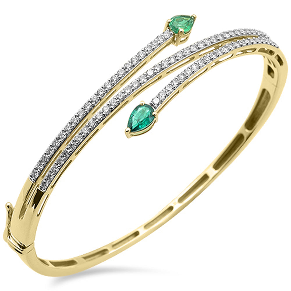 SPECIAL!1.91ct G SI 14K Yellow Gold Diamond & Emerald Gemstone Bangle Bracelet