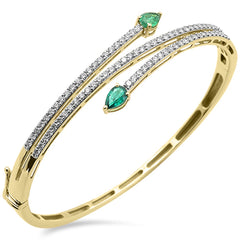 SPECIAL!1.91ct G SI 14K Yellow Gold Diamond & Emerald Gemstone Bangle Bracelet