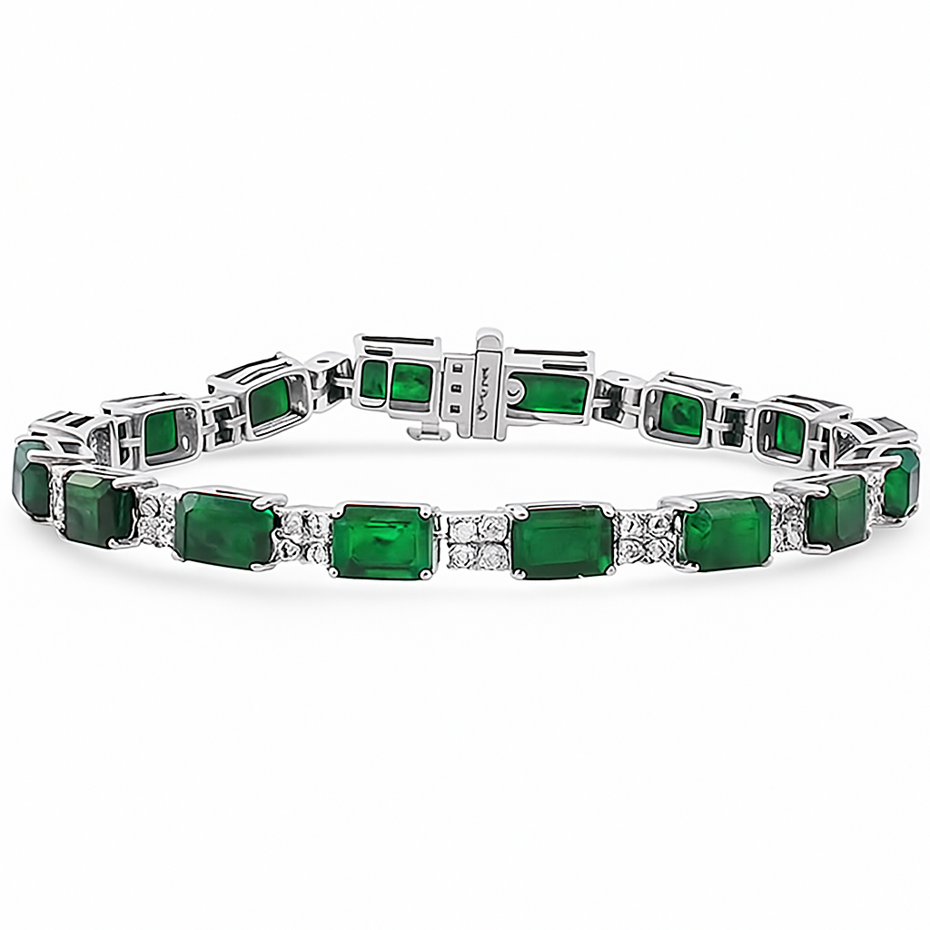 SPECIAL!16.25ct G SI 14K White Gold Diamond & Emerald Gemstone Bracelet 7" Long
