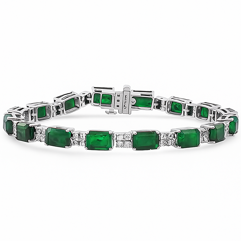 SPECIAL!16.25ct G SI 14K White Gold Diamond & Emerald Gemstone Bracelet 7" Long