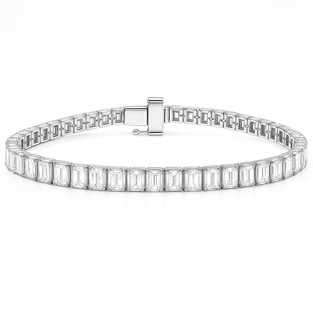 SPECIAL! 6.52ct G SI 14K White Gold Emerald Cut Diamond Tennis Bracelet 7" Long