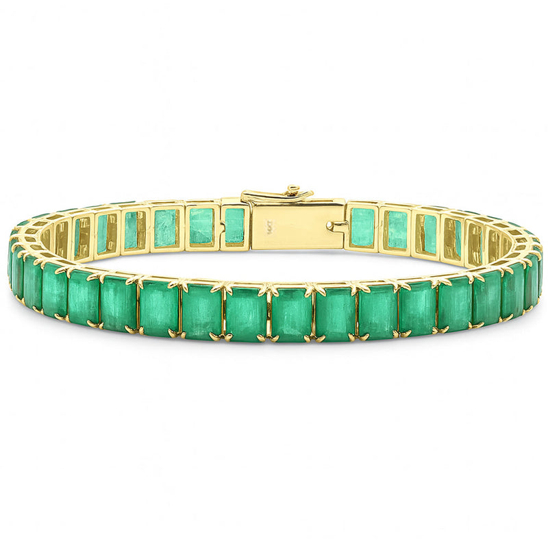 SPECIAL! 21.74ct 14K Yellow Gold Elegant Emerald Gemstone Tennis Bracelet 6.5" Long