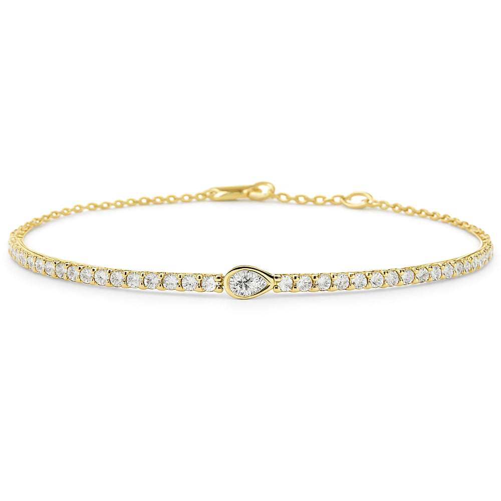 SPECIAL!.75ct G SI 14K Yellow Gold Pear Shape Diamond Tennis Chain Bracelet 7" Long