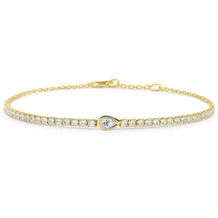 SPECIAL!.75ct G SI 14K Yellow Gold Pear Shape Diamond Tennis Chain Bracelet 7" Long