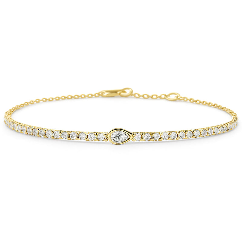 SPECIAL!.75ct G SI 14K Yellow Gold Pear Shape Diamond Tennis Chain Bracelet 7" Long
