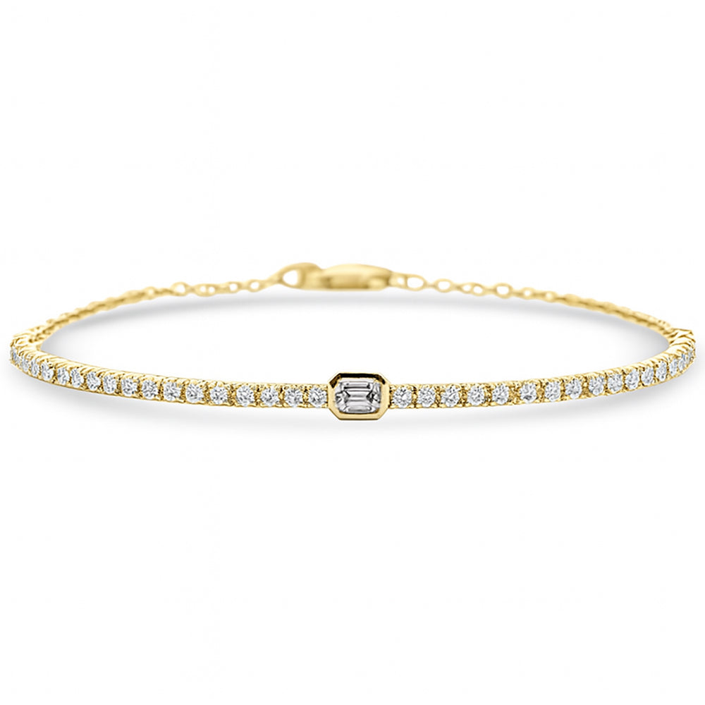 SPECIAL!.76ct G SI 14K Yellow Gold Emerald Cut Diamond Tennis Chain Bracelet 7" Long
