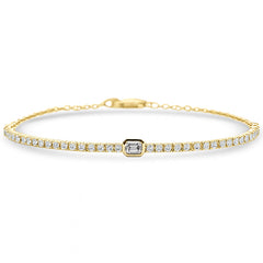 SPECIAL!.76ct G SI 14K Yellow Gold Emerald Cut Diamond Tennis Chain Bracelet 7" Long