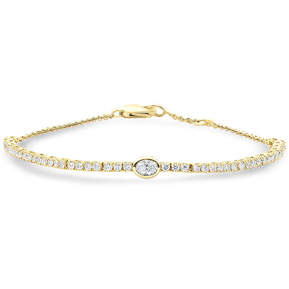 SPECIAL!.77ct G SI 14K Yellow Gold Oval Cut Diamond Tennis Chain Bracelet 7" Long