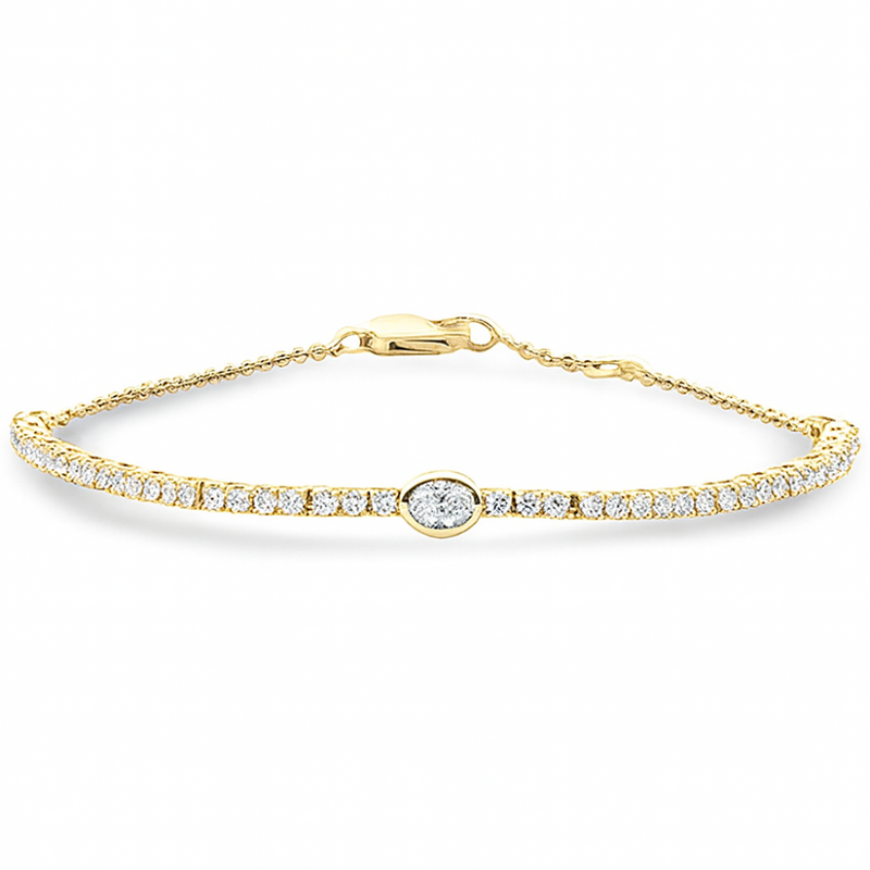 SPECIAL!.77ct G SI 14K Yellow Gold Oval Cut Diamond Tennis Chain Bracelet 7" Long
