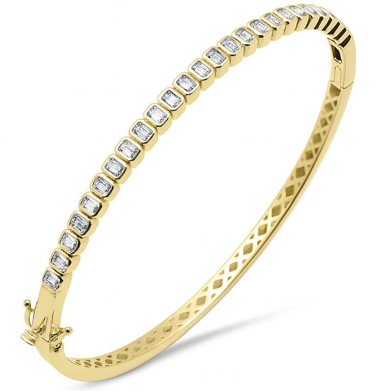 SPECIAL!1.96ct G SI 14K Yellow Gold Bezel Set Emerald Cut Diamond Bangle Bracelet
