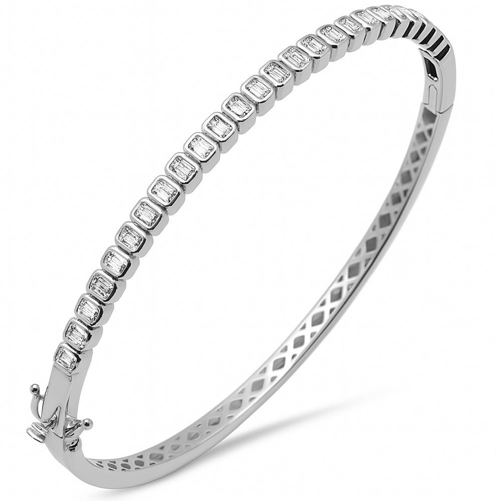 SPECIAL!2.10ct G SI 14K White Gold Emerald Cut Diamond Bezel Set Bangle Bracelet