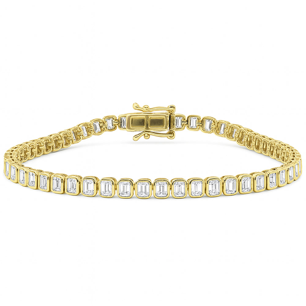 SPECIAL!4.35ct G SI 14K Yellow Gold Emerald Cut Diamond Bezel Set Tennis Bracelet 7" Long