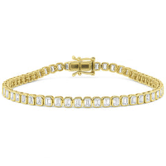 SPECIAL!4.35ct G SI 14K Yellow Gold Emerald Cut Diamond Bezel Set Tennis Bracelet 7" Long
