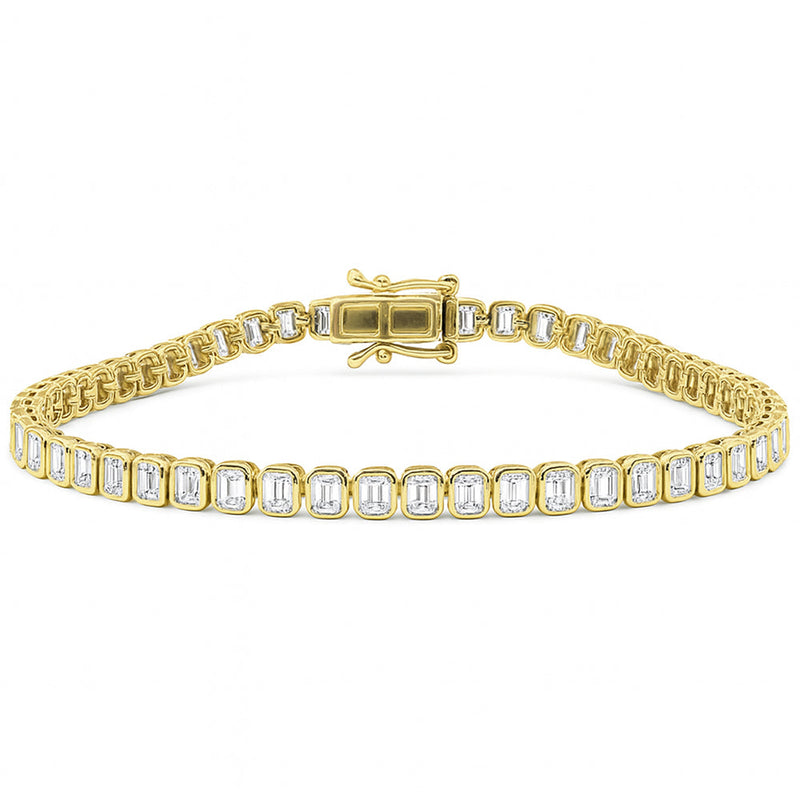 SPECIAL!4.35ct G SI 14K Yellow Gold Emerald Cut Diamond Bezel Set Tennis Bracelet 7" Long