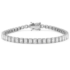 SPECIAL!4.35ct G SI 14K White Gold Emerald Cut Diamond Bezel Set Tennis Bracelet 7" Long
