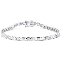 SPECIAL!4.40ct G SI 14K White Gold Emerald Cut Diamond Bezel Set Tennis Bracelet 7" Long