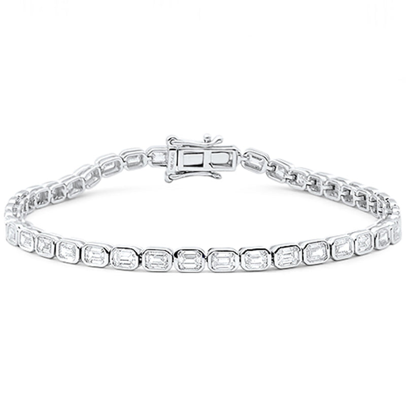 SPECIAL!4.40ct G SI 14K White Gold Emerald Cut Diamond Bezel Set Tennis Bracelet 7" Long
