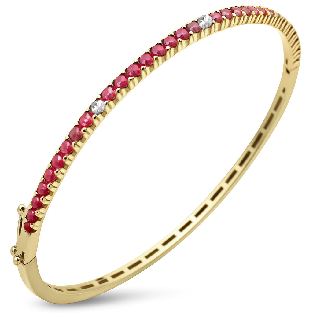 SPECIAL! 1.72ct G SI 14K Yellow Gold Diamond & Ruby Gemstone Bangle Bracelet