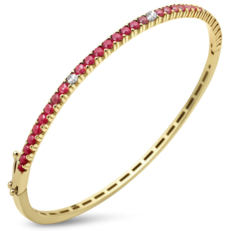SPECIAL! 1.72ct G SI 14K Yellow Gold Diamond & Ruby Gemstone Bangle Bracelet