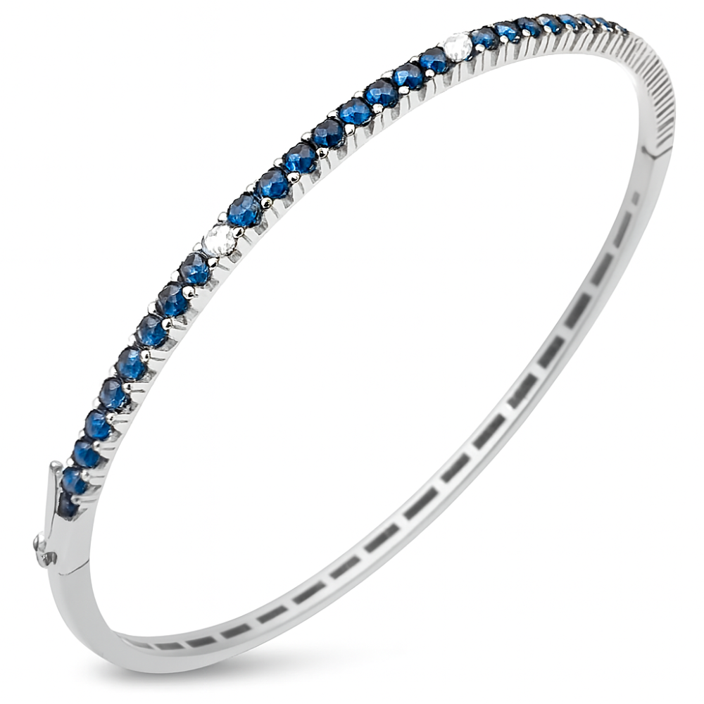 SPECIAL! 1.72ct G SI 14K White Gold Diamond & Blue Sapphire Gemstone Bangle Bracelet