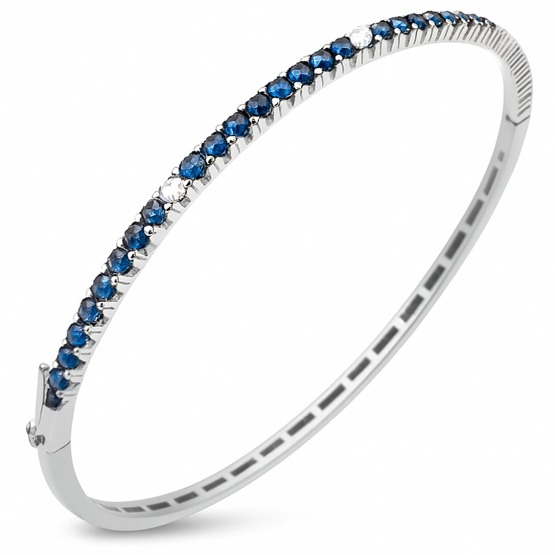 SPECIAL! 1.72ct G SI 14K White Gold Diamond & Blue Sapphire Gemstone Bangle Bracelet