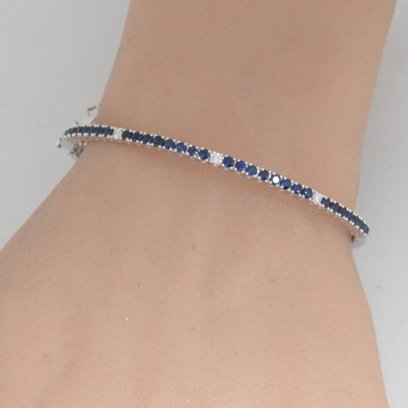 SPECIAL! 1.72ct G SI 14K White Gold Diamond & Blue Sapphire Gemstone Bangle Bracelet