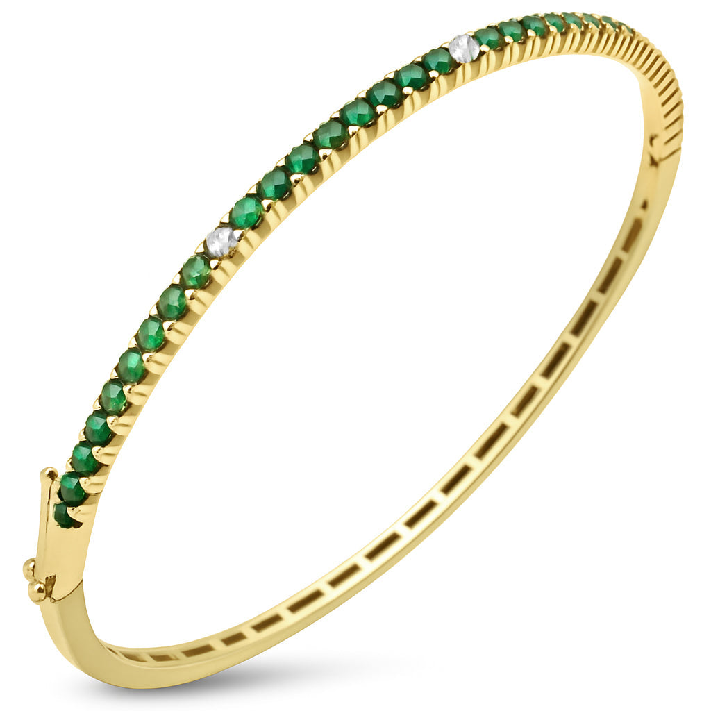 SPECIAL! 1.21ct G SI 14K Yellow Gold Diamond & Emerald Gemstone Bangle Bracelet