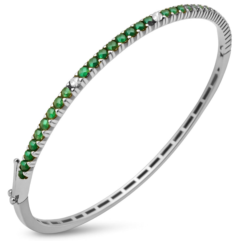 SPECIAL! 1.22ct G SI 14K White Gold Diamond & Emerald Gemstone Bangle Bracelet