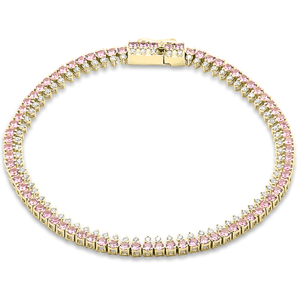 SPECIAL! 3.75ct G SI 14kt Yellow Gold Diamond & Pink Sapphire Gemstone Elegant Tennis Bracelet 7" Long