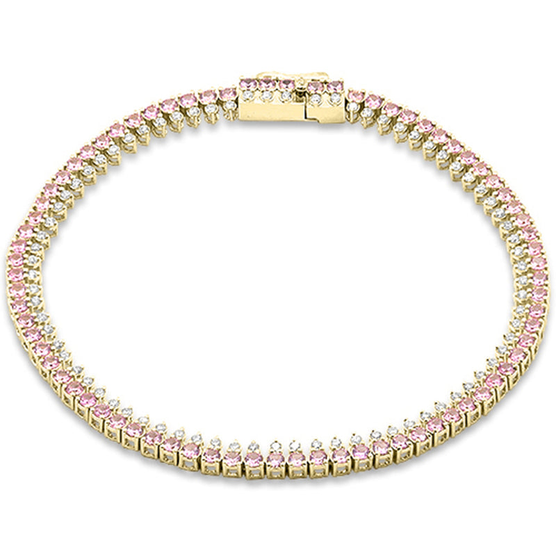 SPECIAL! 3.75ct G SI 14kt Yellow Gold Diamond & Pink Sapphire Gemstone Elegant Tennis Bracelet 7" Long